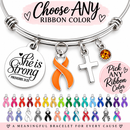 She Is Strong Awareness Ribbon Bracelet – Proverbs 31:25 Christian Survivor Gift – Choose Any Ribbon Color – Cancer, Chronic Illness & Support Jewelry