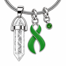 Green Awareness Ribbon Clear Quartz Crystal Necklace – Healing Crystal Jewelry, Mental Health, Kidney Disease & Organ Donation Support Gift