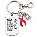 Red Ribbon Awareness Keychain, Heart Disease Stroke HIV AIDS Blood Cancer Survivor Gift, She Is Strong Fierce Brave, Warrior Gift