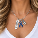 Navy Blue Ribbon Necklace, Colon Cancer Gift, Colorectal Cancer Awareness Jewelry, This Is Tough But So Am I, Cancer Fighter Gift