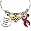 Burgundy Ribbon Charm Bracelet - She Needed A Hero So That's What She Became
