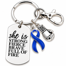 Periwinkle Ribbon Keychain, Stomach Cancer Awareness Gift, Esophageal Cancer Survivor, Eating Disorder Recovery, Strong Fierce Brave Gift