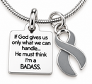Gray Awareness Ribbon Necklace – Badass Brain Cancer & Brain Tumor Fighter Gift, Survivor Jewelry