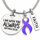 Periwinkle Ribbon Necklace, Stomach Cancer Awareness Gift, Gastric Cancer Survivor Jewelry, Matthew 28:20 Christian Faith Necklace
