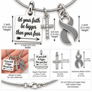 Brain Cancer Awareness Necklace, Gray Ribbon Brain Tumor Survivor Gift, Faith Over Fear Cross Jewelry, Christian Cancer Warrior Gift