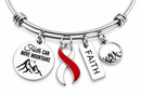 Red & White Awareness Ribbon Faith Bracelet, Faith Can Move Mountains Jewelry, Aplastic Anemia DVT Head Neck Cancer Support Gift