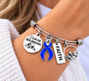 Stomach Cancer Awareness Bracelet, Periwinkle Ribbon Bracelet, Gastric Cancer Gift, Faith Can Move Mountains, Cancer Survivor Gift
