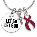 Let Go Let God Necklace, Burgundy Awareness Ribbon, Multiple Myeloma Gift, Sickle Cell Awareness, Christian Faith Jewelry, Cancer Survivor Gift