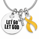 Let Go Let God Necklace, Gold Ribbon Childhood Cancer Awareness Jewelry, Pediatric Cancer Warrior Gift, Christian Faith Cross Necklace