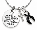 Black Awareness Ribbon Faith Necklace – Philippians 4:13 Christian Strength Necklace, Melanoma & Mourning Support Gift