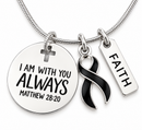 Melanoma Awareness Necklace, Black Ribbon Jewelry, Matthew 28:20 Bible Verse, Faith Necklace, Skin Cancer Survivor Gift, Christian Jewelry