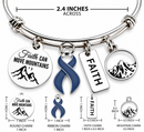 Colon Cancer Awareness Bracelet, Dark Blue Ribbon Bracelet, Colorectal Cancer Gift, Faith Can Move Mountains, Cancer Survivor Gift