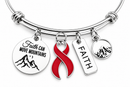Red Awareness Ribbon Faith Bracelet, Faith Can Move Mountains Jewelry, Heart Disease Stroke HIV AIDS Support, Survivor Warrior Gift