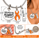 Orange Ribbon Leukemia Awareness Necklace, Blood Cancer Survivor Gift, Matthew 28:20 Christian Faith Jewelry, Cancer Warrior Encouragement