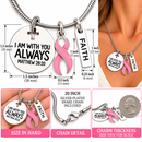 Breast Cancer Awareness Necklace, Pink Ribbon Survivor Gift, Matthew 28:20 Faith Jewelry, Christian Encouragement Gift for Cancer Warrior