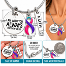 Thyroid Cancer Awareness Necklace, Pink Purple Teal Ribbon, Thyroid Cancer Survivor Gift, Matthew 28:20 Christian Faith Jewelry