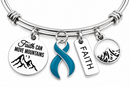 Teal Awareness Ribbon Faith Bracelet, Faith Can Move Mountains Jewelry, Ovarian Cancer PCOS Anxiety Endometriosis Support Gift