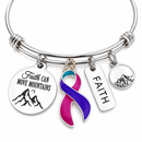 Thyroid Cancer Awareness Bracelet, Pink Teal Purple Ribbon Jewelry, Faith Can Move Mountains Bracelet, Thyroid Cancer Gift for Her