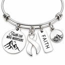 Lung Cancer Awareness Bracelet, White Ribbon Cancer Gift, Faith Can Move Mountains Bracelet, Cancer Warrior Survivor Gift for Her