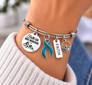 Teal Awareness Ribbon Faith Bracelet, Faith Can Move Mountains Jewelry, Ovarian Cancer PCOS Anxiety Endometriosis Support Gift