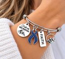 Colon Cancer Awareness Bracelet, Dark Blue Ribbon Bracelet, Colorectal Cancer Gift, Faith Can Move Mountains, Cancer Survivor Gift