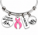 Breast Cancer Awareness Bracelet, Pink Ribbon Bracelet, Faith Can Move Mountains, Breast Cancer Survivor Gift, Chemo Support Jewelry