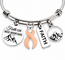 Uterine Cancer Awareness Bracelet, Peach Ribbon Bracelet, Endometrial Cancer Gift, Faith Can Move Mountains, Cancer Survivor Jewelry