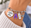 Purple Awareness Ribbon Faith Bracelet, Faith Can Move Mountains Jewelry, Cancer Survivor Gift, Lupus Epilepsy Alzheimer’s Support Gift
