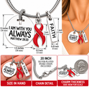 Red Ribbon Awareness Necklace, HIV AIDS Heart Disease Stroke Survivor Gift, Matthew 28:20 Christian Faith Jewelry, Encouragement Necklace