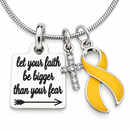Childhood Cancer Awareness Necklace, Gold Ribbon Jewelry, Faith Over Fear Cross Necklace, Pediatric Cancer Warrior Gift, Christian Encouragement