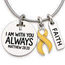 Childhood Cancer Awareness Necklace, Gold Ribbon Jewelry, Pediatric Cancer Warrior Gift, Matthew 28:20 Faith Necklace, Christian Encouragement