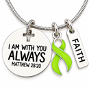 Lime Green Ribbon Awareness Necklace, Non Hodgkin Lymphoma Gift, Lyme Disease Jewelry, Matthew 28:20 Faith Necklace, Christian Gift