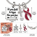 Burgundy Ribbon Necklace, Multiple Myeloma Awareness Gift, Brain Aneurysm Survivor Jewelry, Faith Over Fear Cross Necklace, Warrior Gift