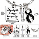 Melanoma Awareness Necklace, Black Ribbon Jewelry, Faith Over Fear Cross Necklace, Skin Cancer Survivor Gift, Christian Warrior Jewelry