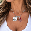 Burgundy Ribbon Necklace, Multiple Myeloma Awareness Gift, Brain Aneurysm Survivor Jewelry, Faith Over Fear Cross Necklace, Warrior Gift