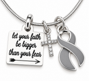 Brain Cancer Awareness Necklace, Gray Ribbon Brain Tumor Survivor Gift, Faith Over Fear Cross Jewelry, Christian Cancer Warrior Gift