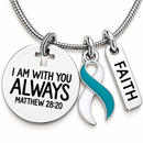 Personalized Awareness Ribbon Necklace, Choose Any Ribbon Color, Matthew 28:20 Faith Jewelry, Cancer Survivor Gift, Christian Encouragement