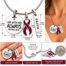 Burgundy Ribbon Awareness Necklace, Multiple Myeloma Gift, Brain Aneurysm Survivor Jewelry, Matthew 28:20 Christian Faith Necklace