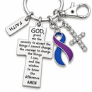 Blue & Purple Awareness Ribbon Faith Keychain – Rheumatoid Arthritis & Pediatric Stroke Awareness Gift