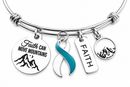 Teal & White Awareness Ribbon Faith Bracelet, Cervical Cancer Awareness Gift, Faith Can Move Mountains, Survivor Support Jewelry