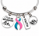 Previvor Bracelet, BRCA1 BRCA2 Gift, Pink & Teal Ribbon Bracelet, Preventive Mastectomy Gift, Faith Can Move Mountains Jewelry