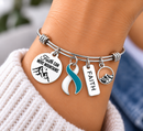 Teal & White Awareness Ribbon Faith Bracelet, Cervical Cancer Awareness Gift, Faith Can Move Mountains, Survivor Support Jewelry
