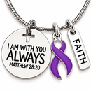Purple Ribbon Awareness Necklace, Pancreatic Cancer Lupus Gift, Alzheimer's Epilepsy Survivor Jewelry, Matthew 28:20 Christian Faith Necklace