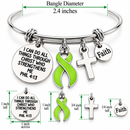 Lime Green Ribbon Bracelet, Lymphoma Awareness Gift, Lyme Disease Jewelry, Philippians 4:13 Faith Bracelet, Cancer Survivor Gift