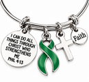 Green Ribbon Faith Bracelet, Mental Health Awareness Jewelry, Depression Support Gift, Philippians 4:13 Christian Bracelet, Organ Donation Gift
