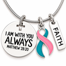 Pink Teal Ribbon Necklace, BRCA Previvor Gift, Hereditary Breast Ovarian Cancer Awareness Jewelry, Matthew 28:20 Christian Faith Necklace