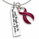 And Though She Be But Little She Is Fierce Necklace, Burgundy Awareness Ribbon, Cancer Survivor Gift, Multiple Myeloma, Warrior Jewelry