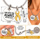 Childhood Cancer Awareness Necklace, Gold Ribbon Jewelry, Pediatric Cancer Warrior Gift, Matthew 28:20 Faith Necklace, Christian Encouragement