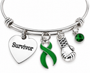 Green Awareness Ribbon Survivor Bracelet – Mental Health, Kidney Disease, Organ Donation & TBI Survivor Gift with Boxing Glove