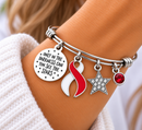 Red and White Ribbon Bracelet, Aplastic Anemia Awareness Gift, Head and Neck Cancer Jewelry, Oral Cancer Survivor Gift, DVT Support